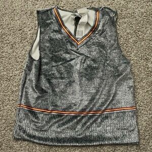 Gray Sleeveless V-Neck Top with Orange Trim